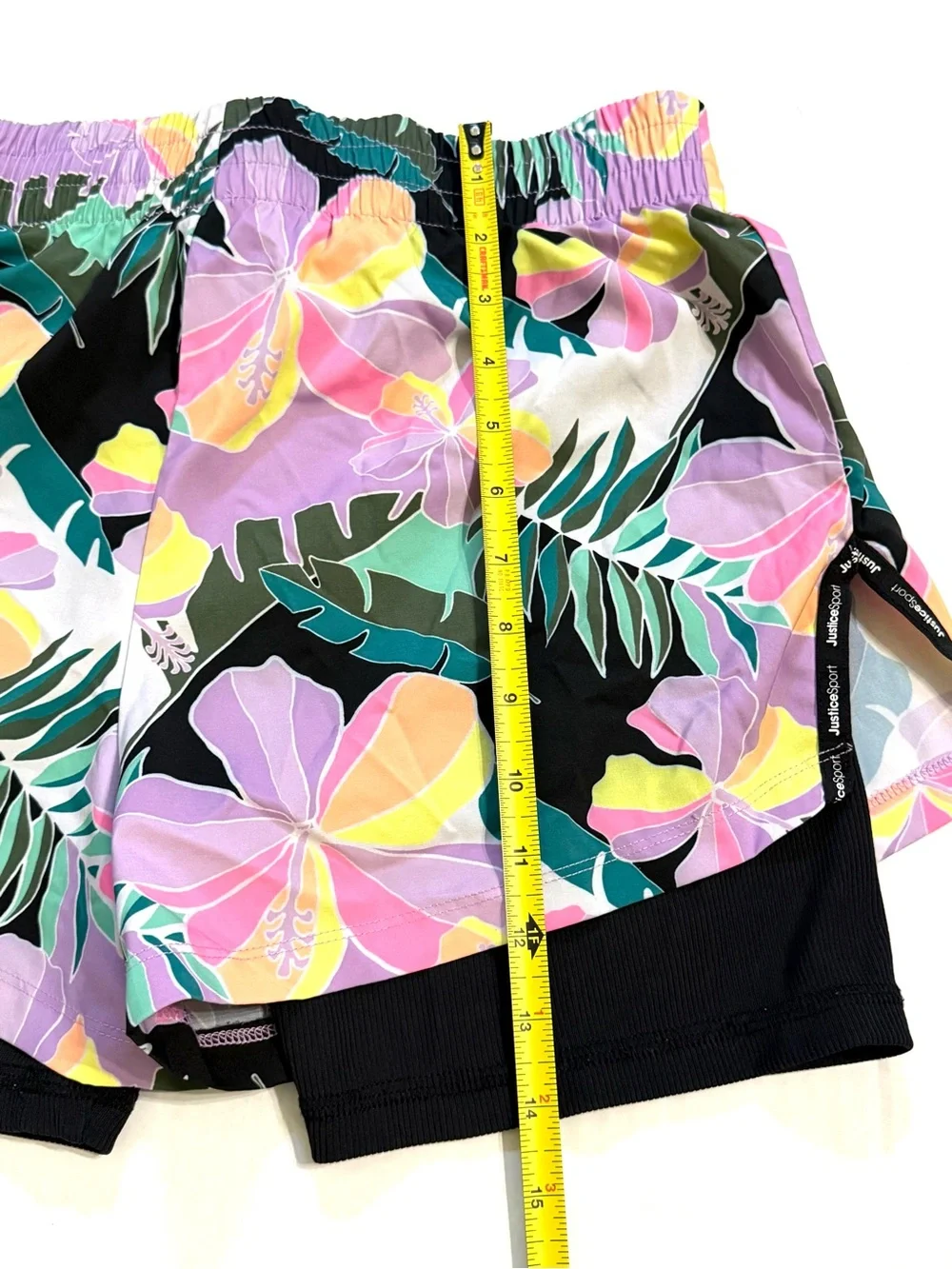 Justice Floral Black, Purple & Mint Layered Active Shorts